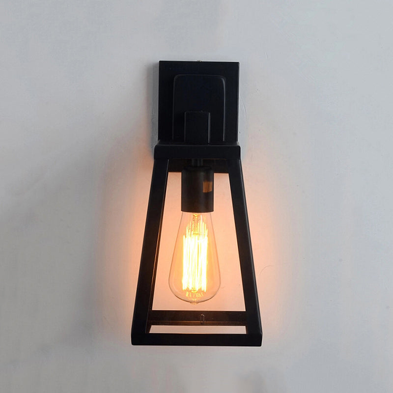 Austin Retro Black Industrial Lantern Wall Lamp, Metal & Glass