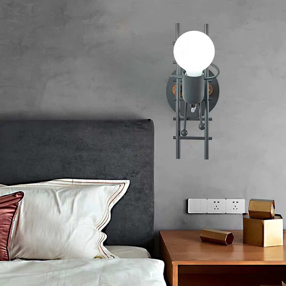Arisha Industrial Man Metal/Wood Wall Light, Gray/White/Green