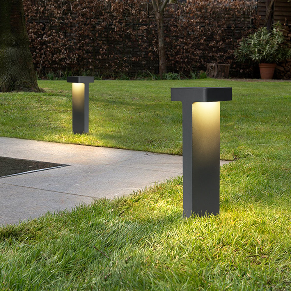 Ray Modern Metal T-Shaped Solar Outdoor Path Light, Black