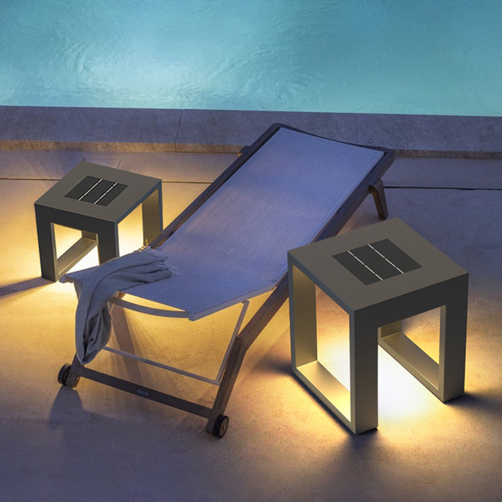 Ray Simple Hollow Cube Metal/Acrylic Outdoor Floor Lamp, Black