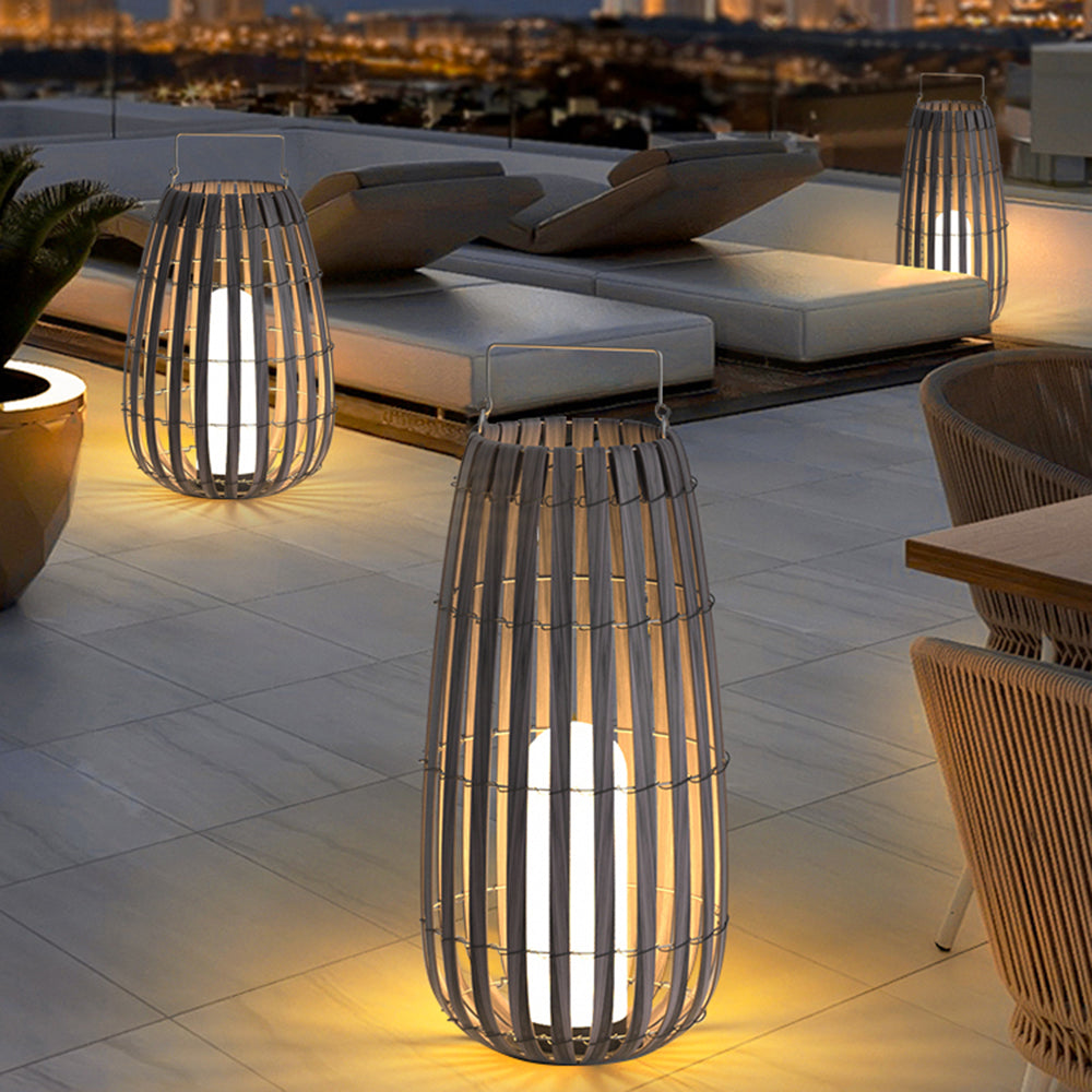 Ray Retro Lantern Solar/Rechargeable Outdoor Floor Lamp, Brown