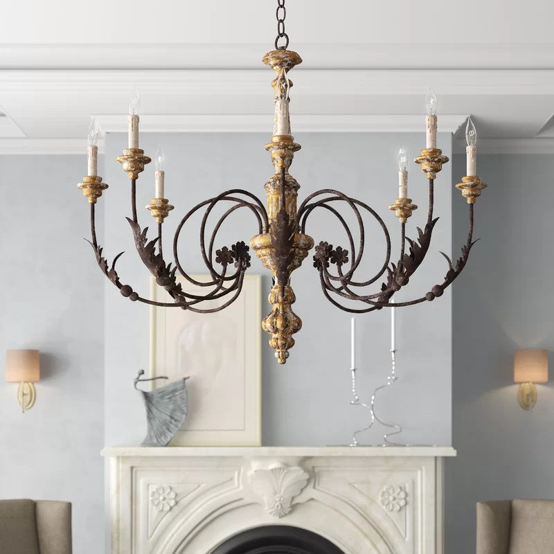 Silva Large Retro Creative Chandelier Brown Wood Metal Living Room