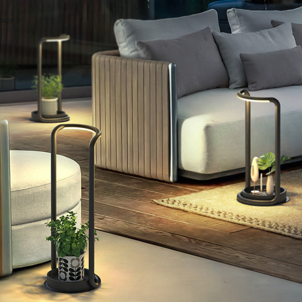 Ray Minimalist Rectangular Solar LED Outdoor Floor Lamp, Black