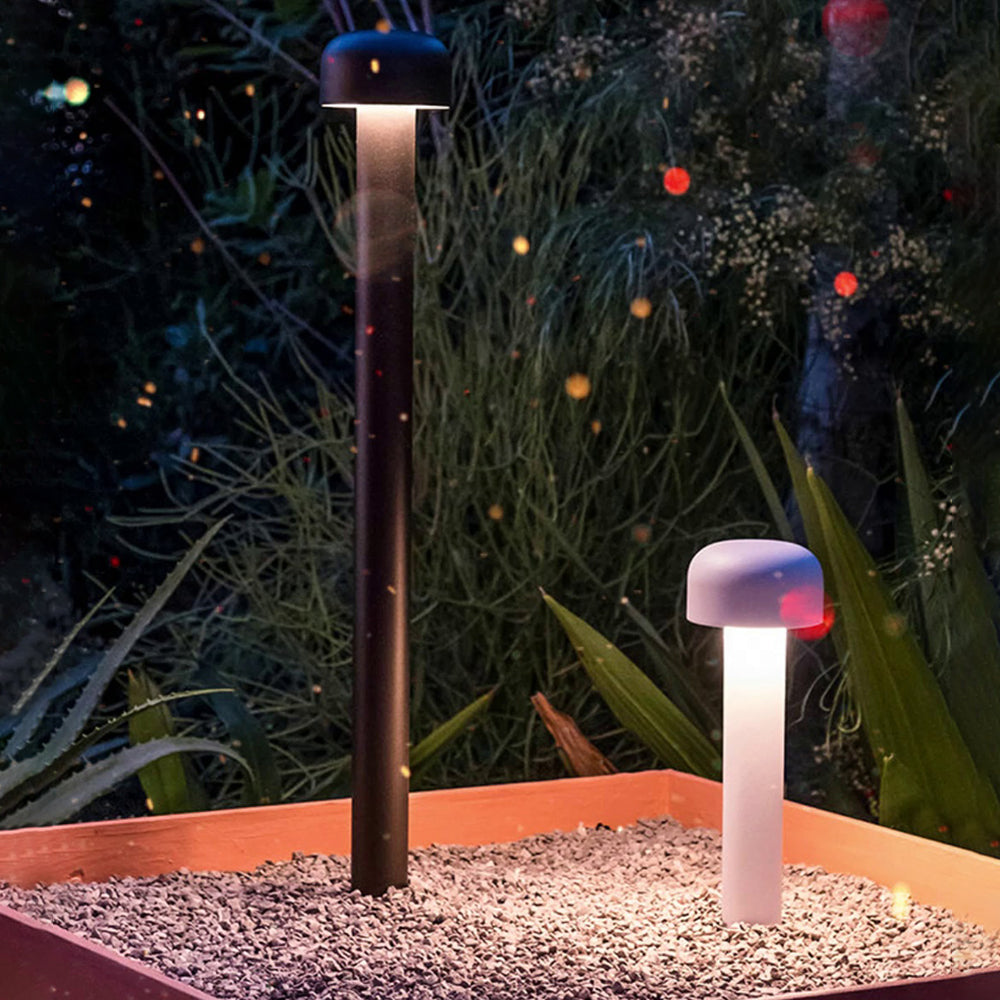 Ray Modern Metal Mushroom Shaped Outdoor Path Light, Silver/Black