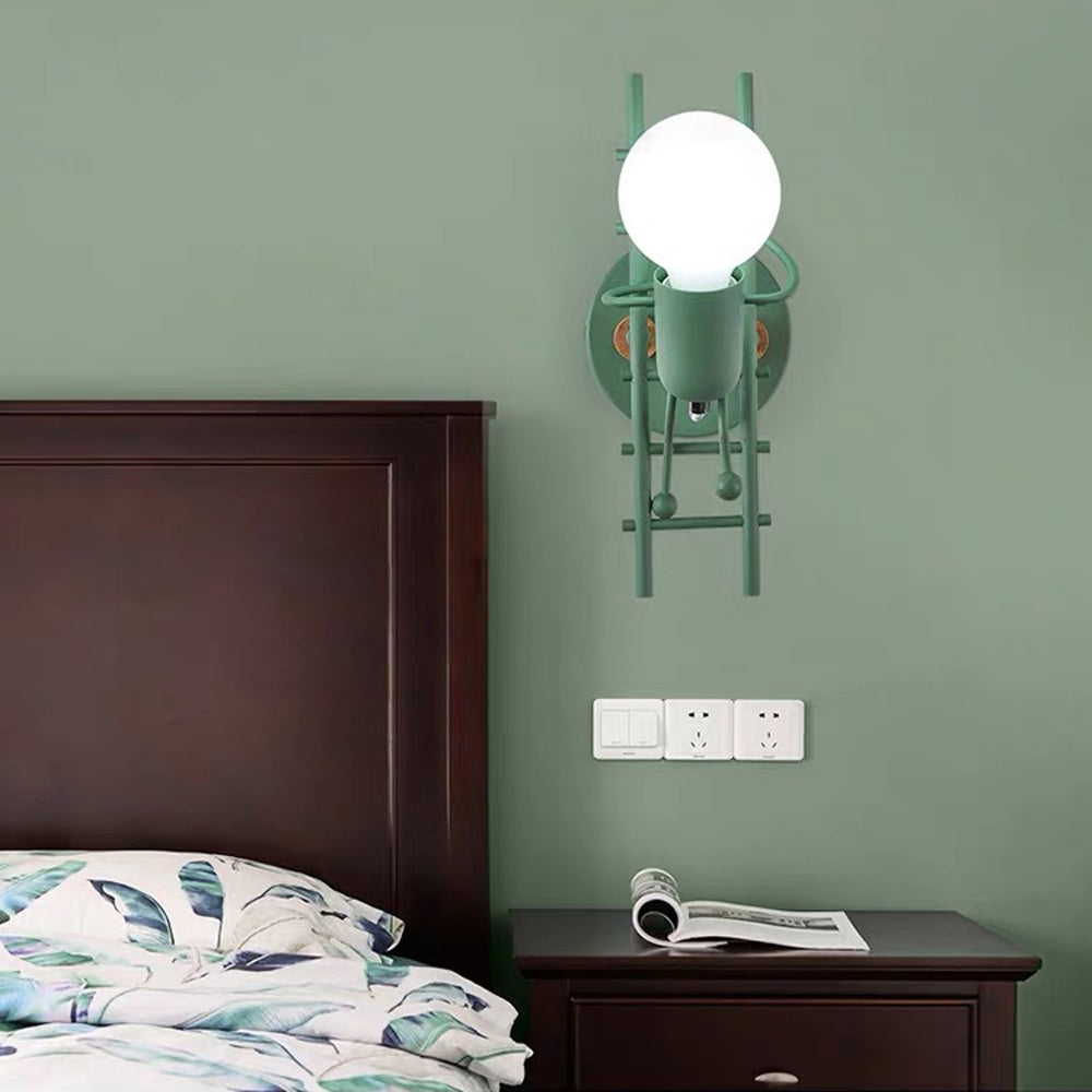 Arisha Industrial Man Metal/Wood Wall Light, Gray/White/Green