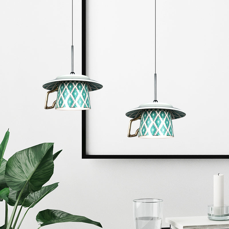 Valentina Vintage Argyle Pattern Cup Ceramic Pendant Light Bedroom
