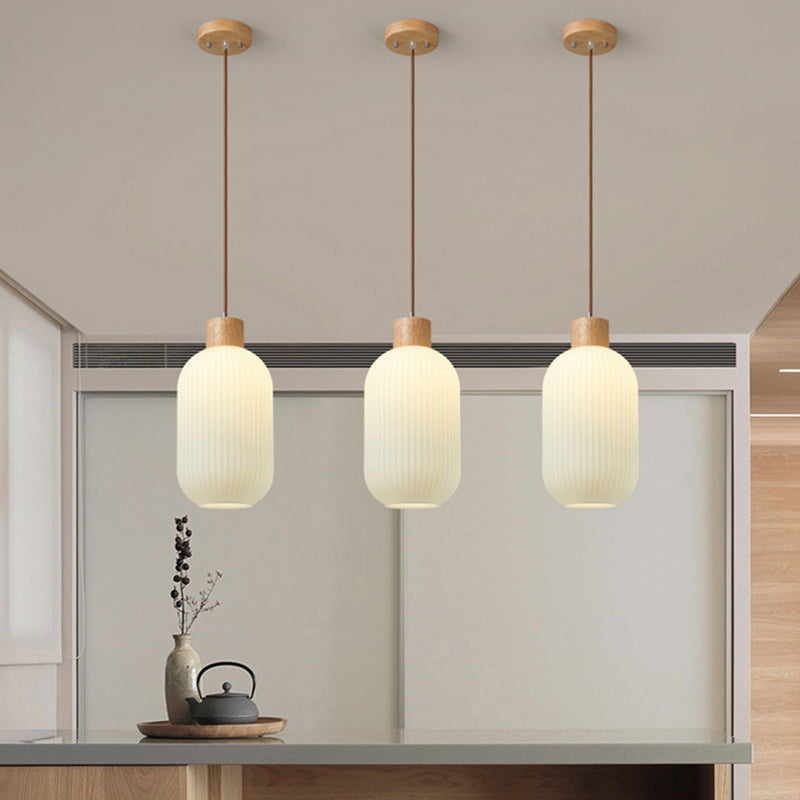 Muto Modern Wood/Glass Pendant Light, White