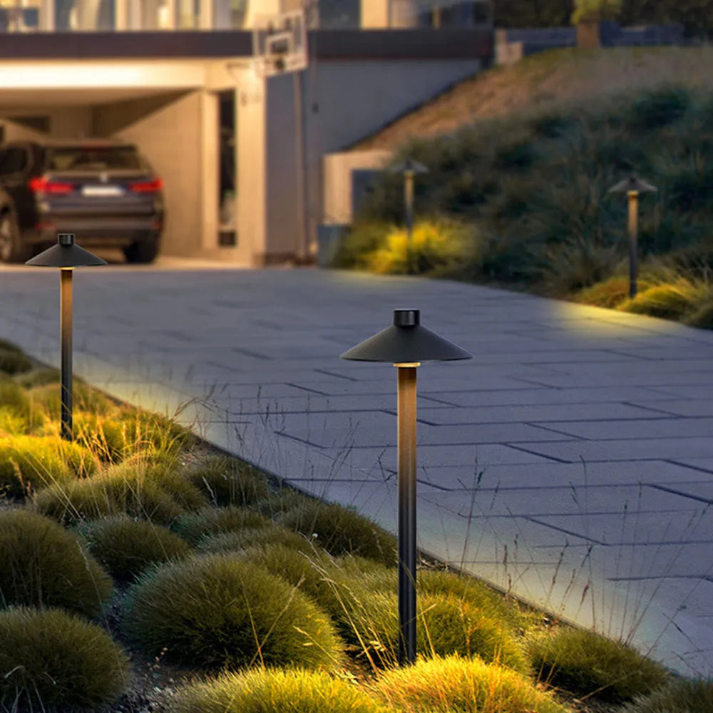 Ray Contemporary Metal Cap-Shaped Outdoor Path Light, Black