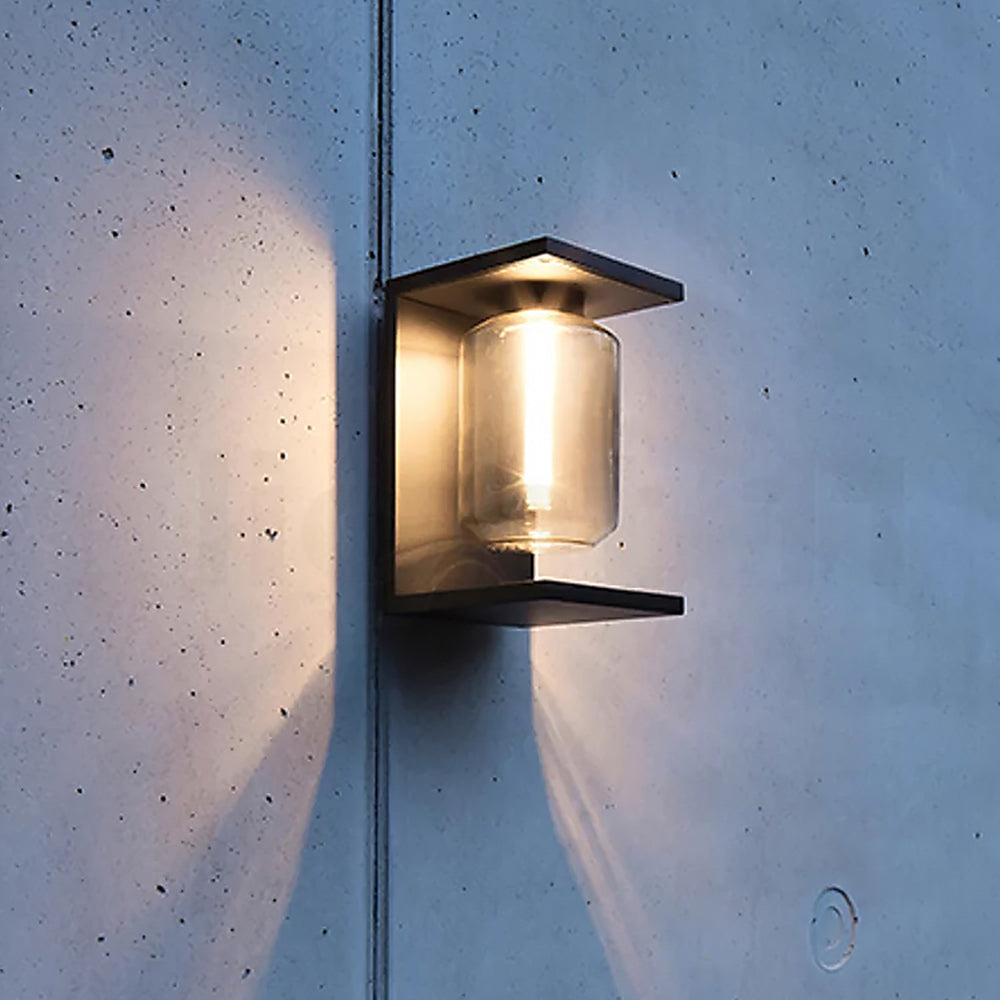 Ray Modern Rectangular Metal/Glass Lantern Solar Outdoor Waterproof Wall Lamp,Black/Grey