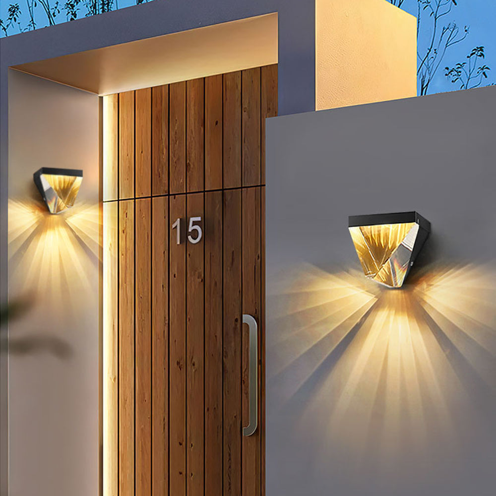 Ray Waterproof Diamond Shape Metal/Crystal Outdoor Wall Lamp, Gold/Black