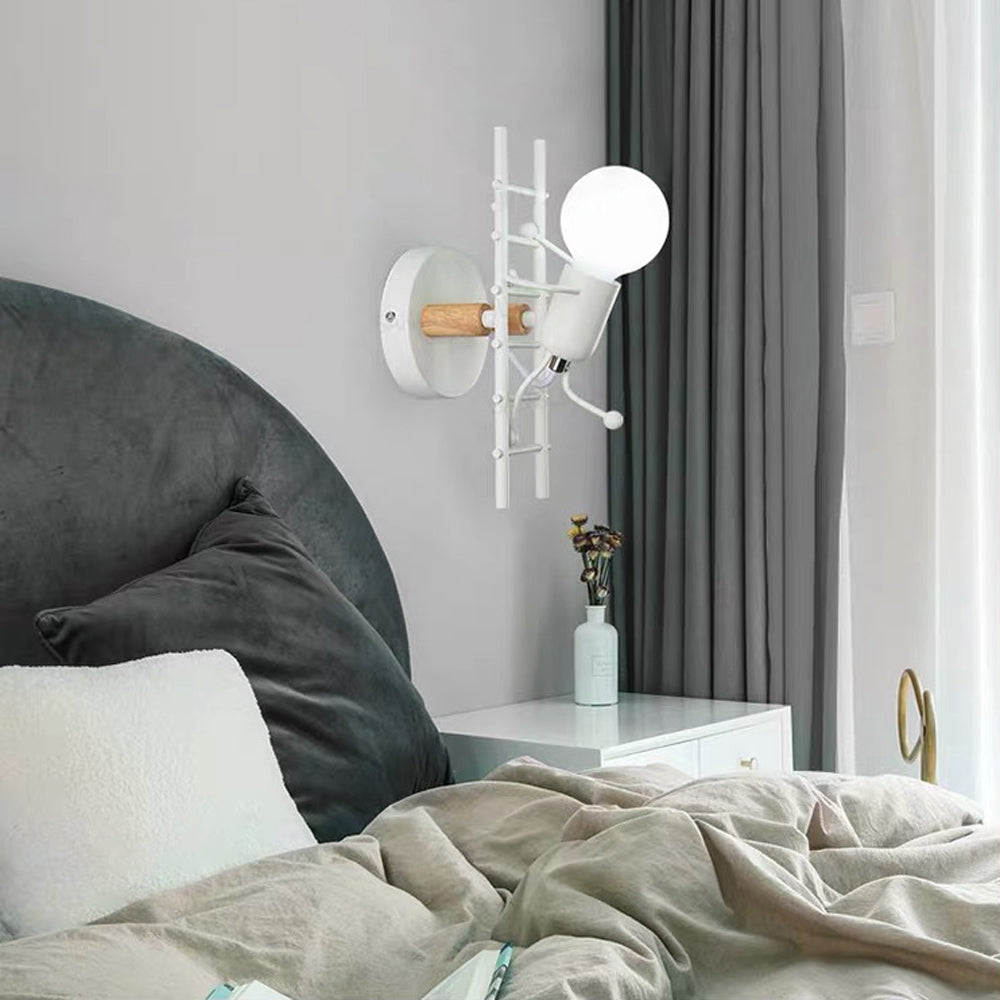 Arisha Industrial Man Metal/Wood Wall Light, Gray/White/Green