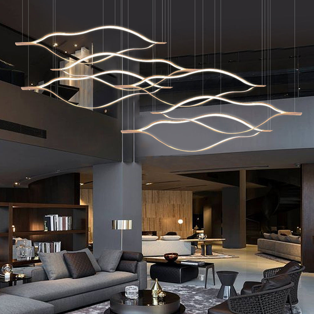 Arisha LED Linear Minimalist Wave Golden Leaf Shaped Pendant Light