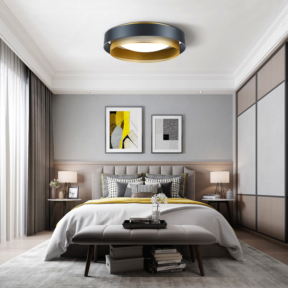 Arisha Modern Ring Metal/Acrylic Flush Mount Ceiling Light, White/Black