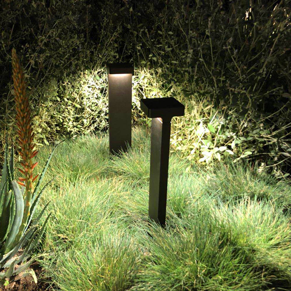 Ray Modern Metal T-Shaped Solar Outdoor Path Light, Black