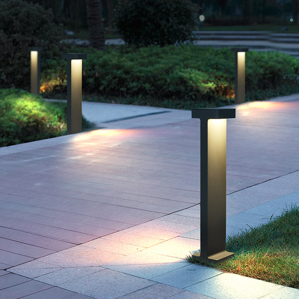 Ray Modern Metal T-Shaped Solar Outdoor Path Light, Black