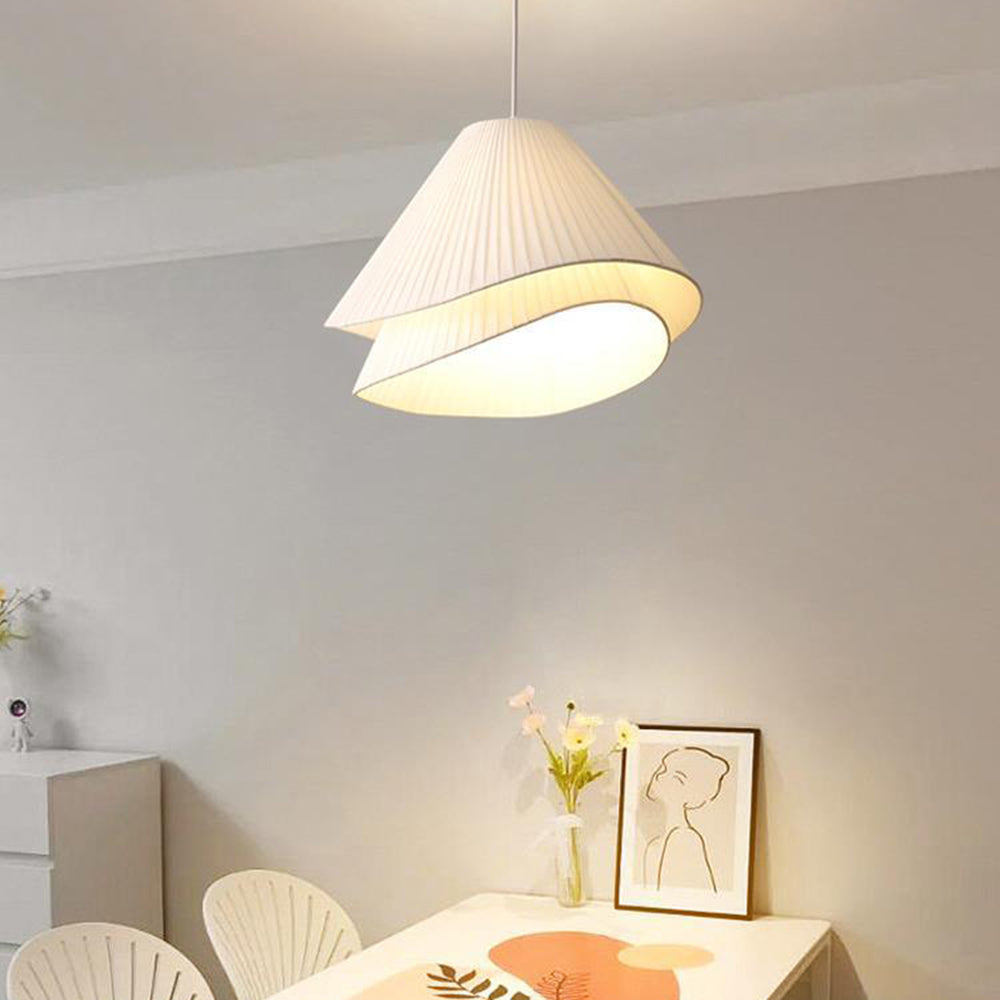 Ritta Minimalist Double Overlap Fabric LED Pendant Light, White