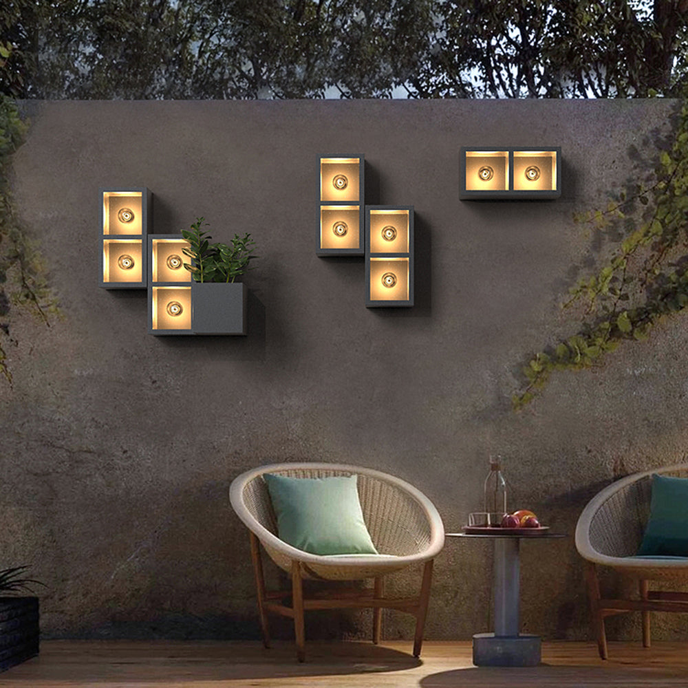 Ray Modern Cube Square Metal/Glass Outdoor Wall Lamp, Black