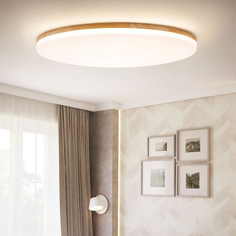 Muto Minimalist Wood Round Flush Mount Ceiling Light, Bedroom