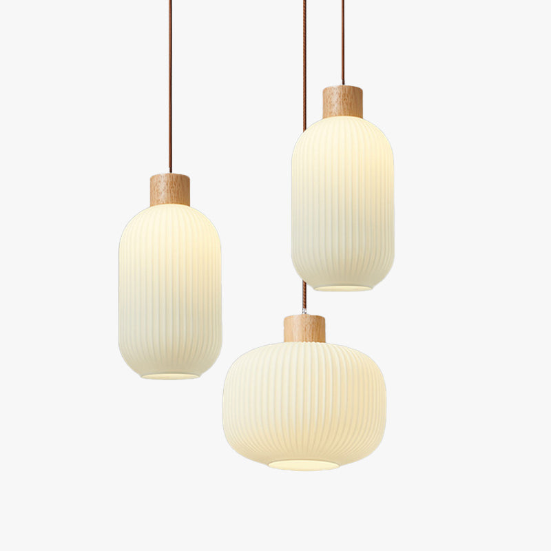 Muto Modern Wood/Glass Pendant Light, White