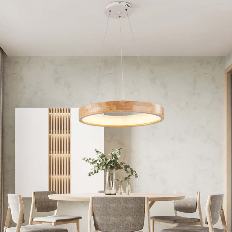 Muto Modern Ring Wood Pendant Light