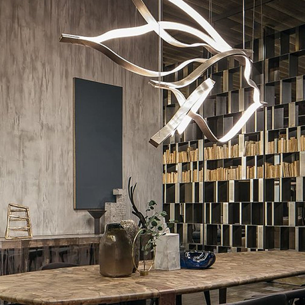 Arisha LED Linear Minimalist Wave Golden Leaf Shaped Pendant Light
