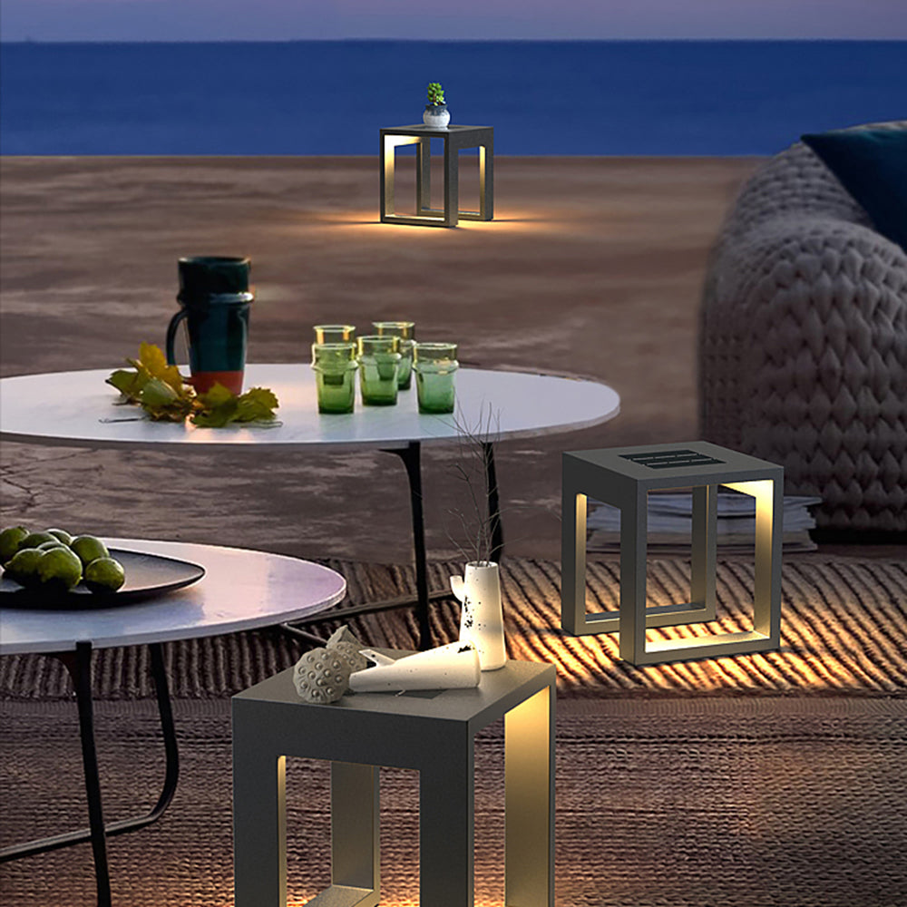 Ray Simple Hollow Cube Metal/Acrylic Outdoor Floor Lamp, Black