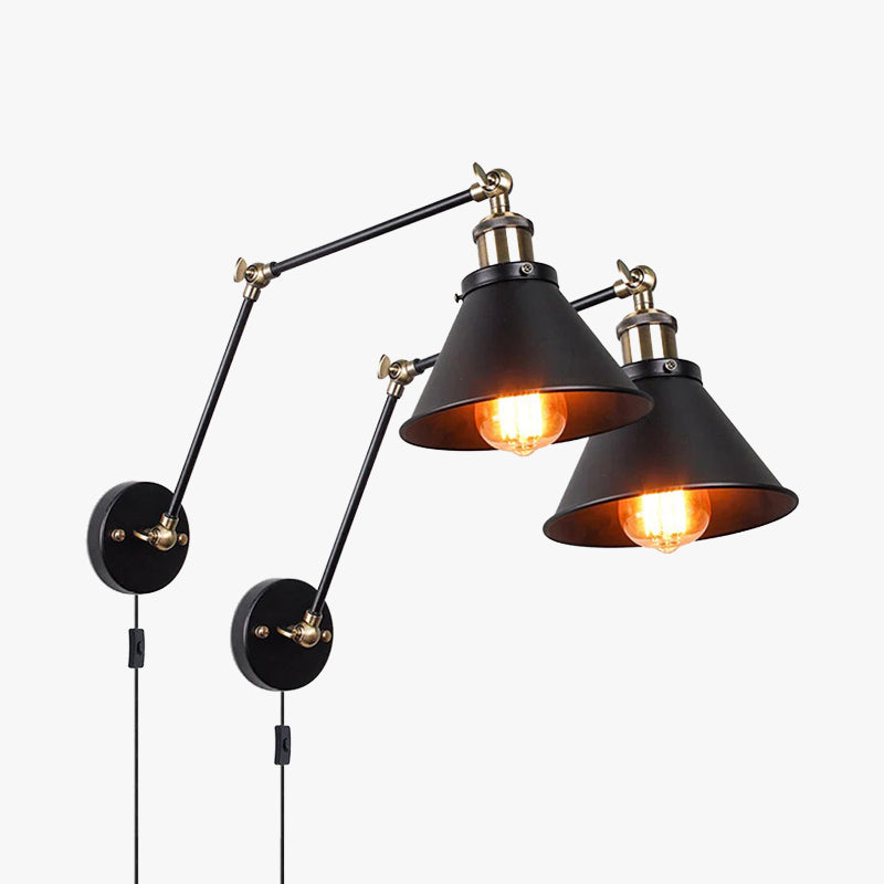 Epoch Retro Wall Lamp with Swing Arm, Metal, Black & Gold