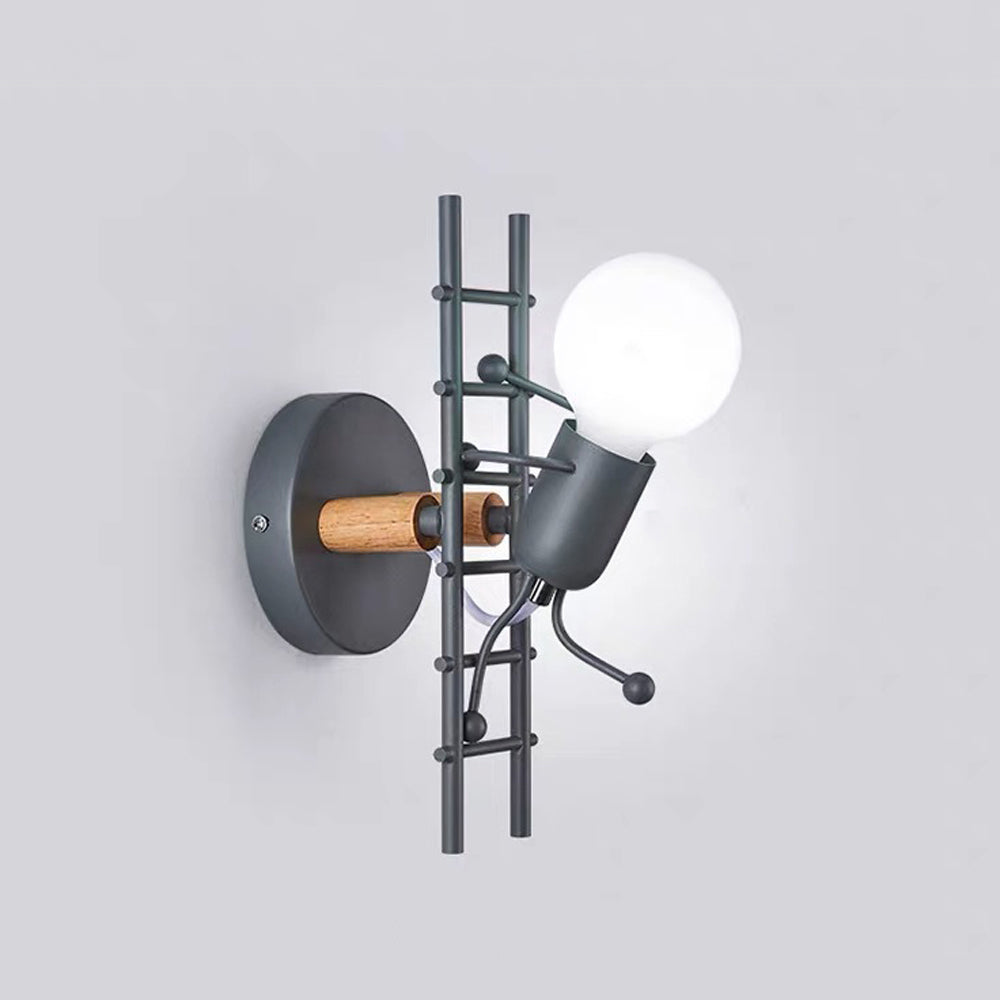 Arisha Industrial Man Metal/Wood Wall Light, Gray/White/Green