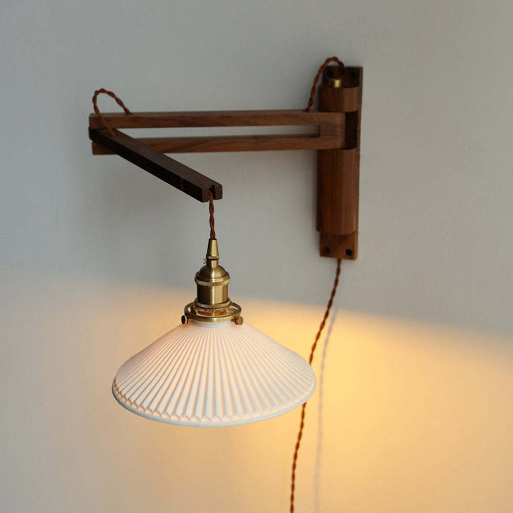 Muto Vintage Dome Ceramic/Wood Wall Lamp, Walnut/Wood/Clear