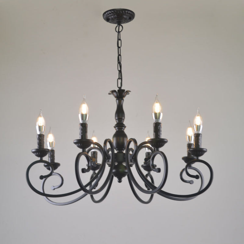 Silva Creative Retro Candle Chandelier Black Metal Bedroom