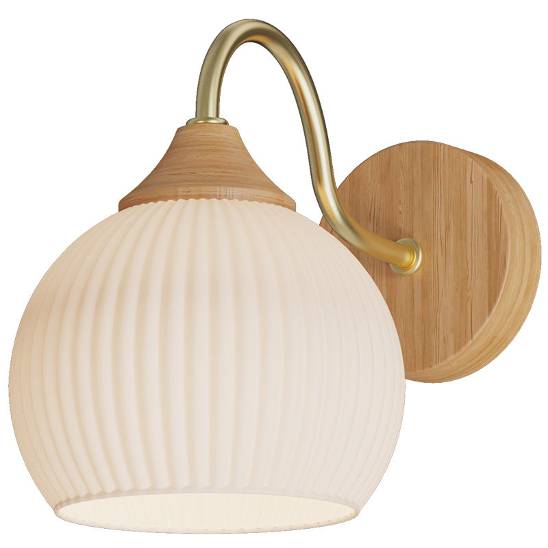 Muto Nordic Minimalist Indoor Wall Lamp Glass Wood Bedroom Balcony