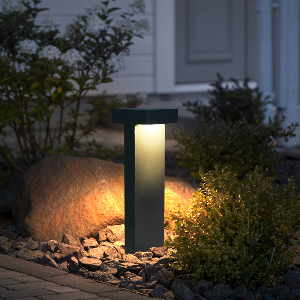 Ray Modern Metal T-Shaped Solar Outdoor Path Light, Black