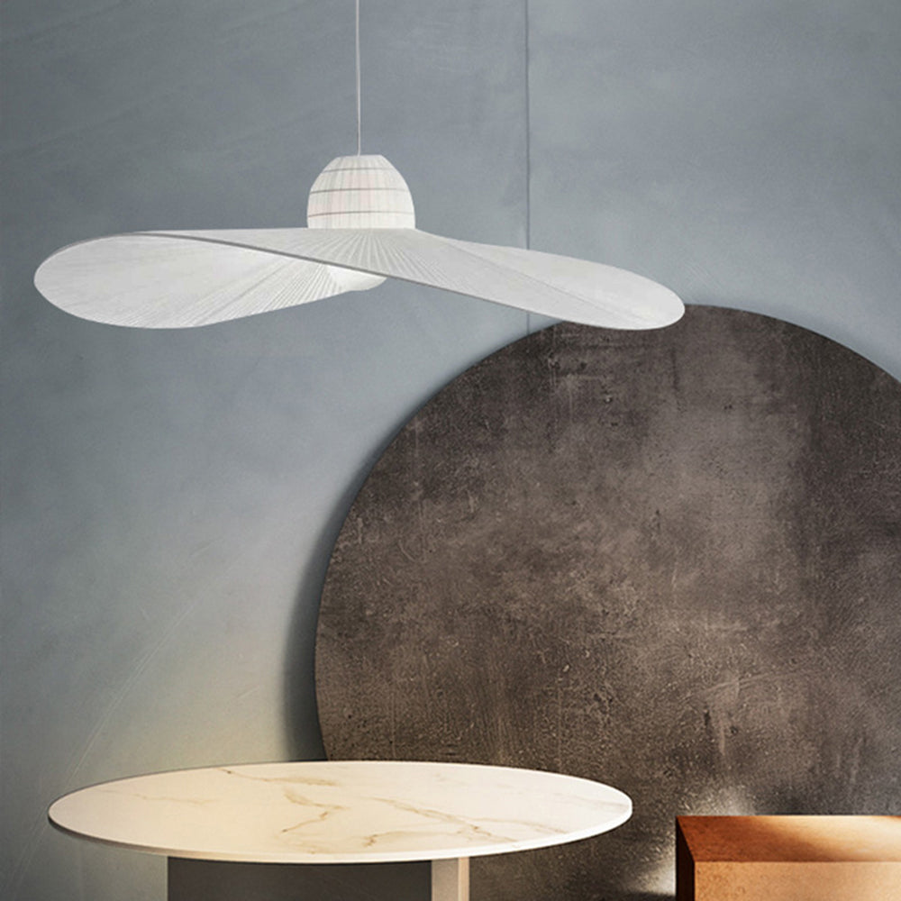 Ritta Modern Woven Wide-Brimmed Hat Shape Metal/Fabric Pendant Light, Black/White
