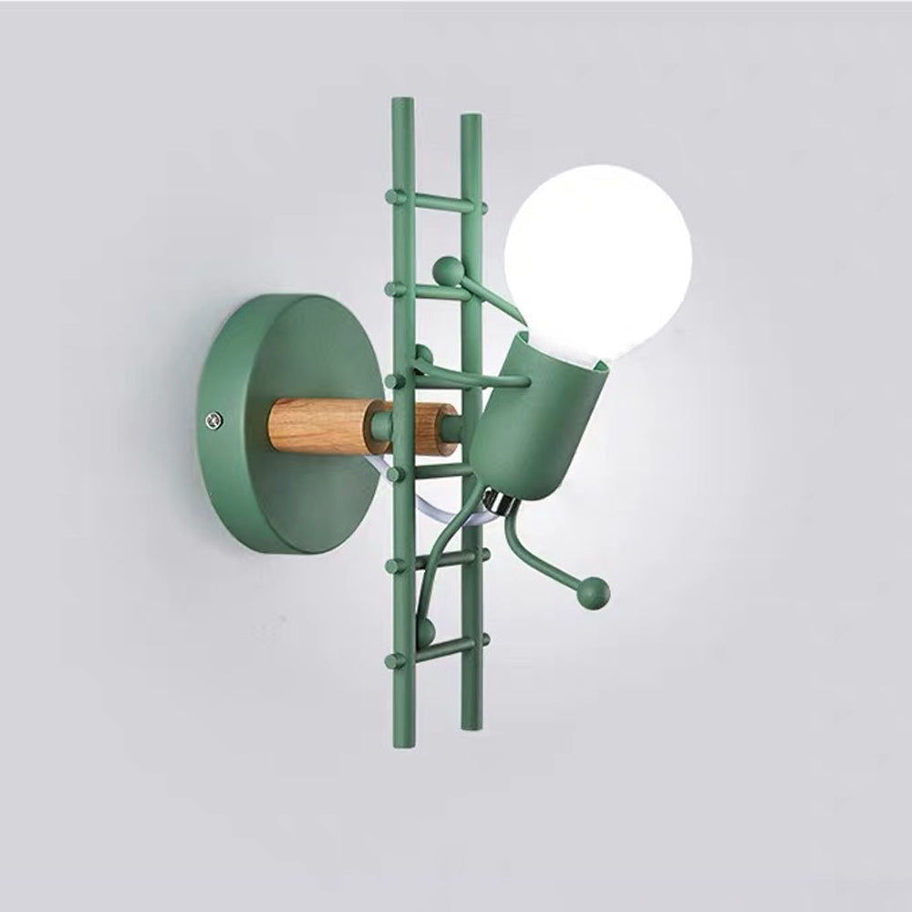 Arisha Industrial Man Metal/Wood Wall Light, Gray/White/Green