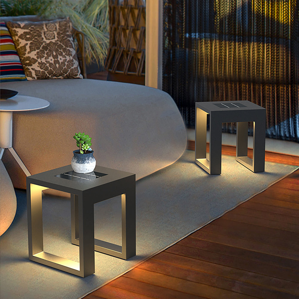 Ray Simple Hollow Cube Metal/Acrylic Outdoor Floor Lamp, Black