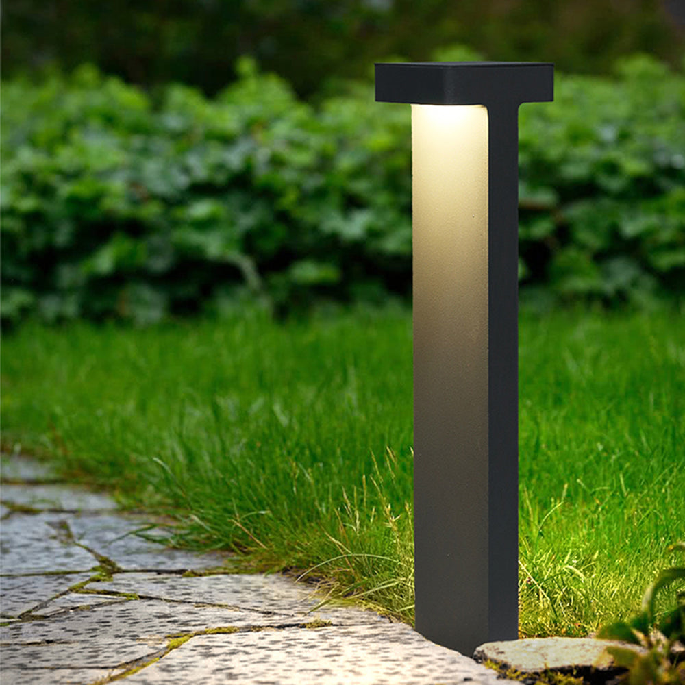 Ray Modern Metal T-Shaped Solar Outdoor Path Light, Black