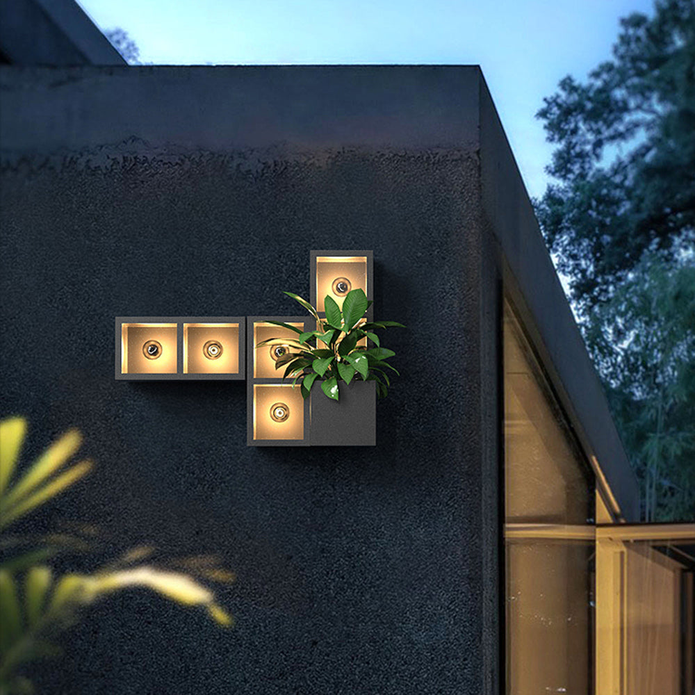 Ray Modern Cube Square Metal/Glass Outdoor Wall Lamp, Black
