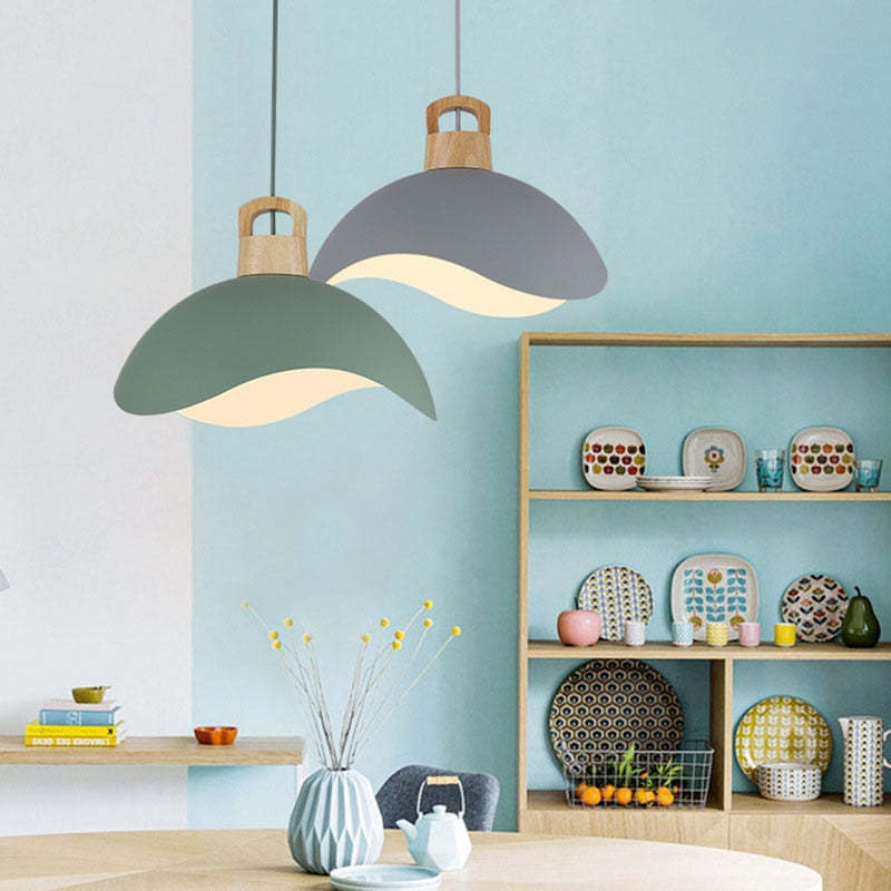 Valentina Colorful Shade Single Pendant Lights, Wood & Metal