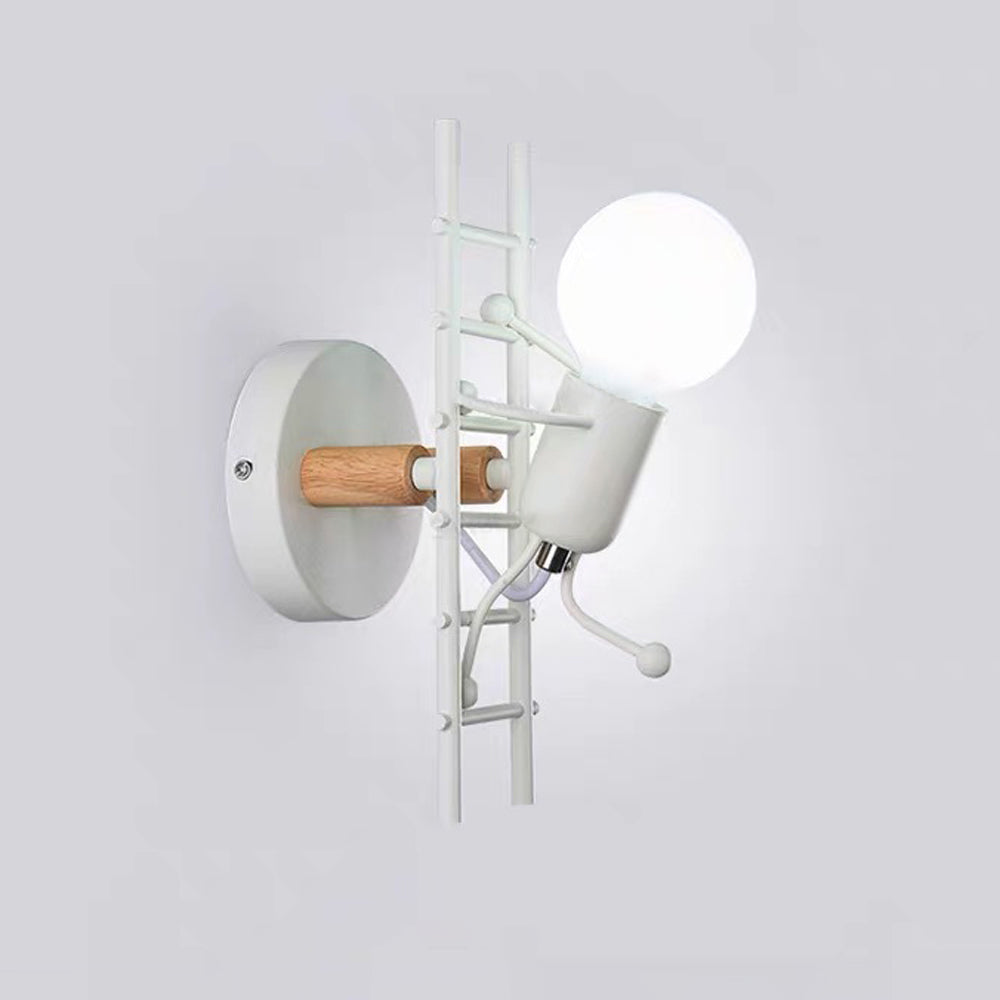 Arisha Industrial Man Metal/Wood Wall Light, Gray/White/Green