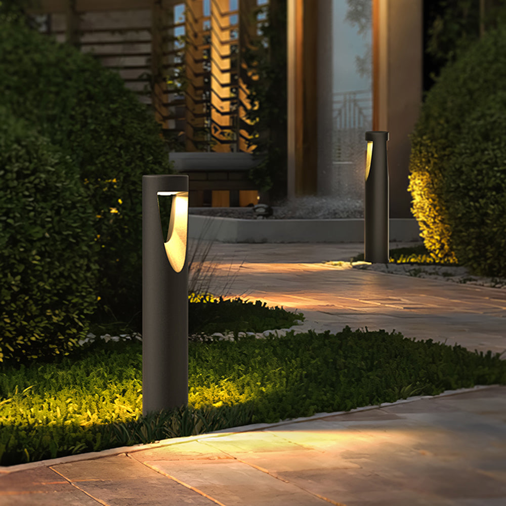 Ray Contemporary Metal Cylindrical Hollow Outdoor Path Light, Black