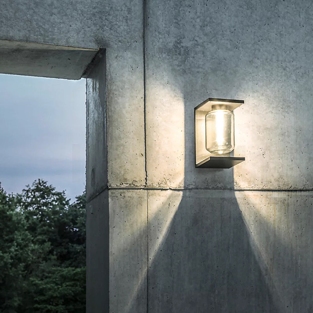 Ray Modern Rectangular Metal/Glass Lantern Solar Outdoor Waterproof Wall Lamp,Black/Grey