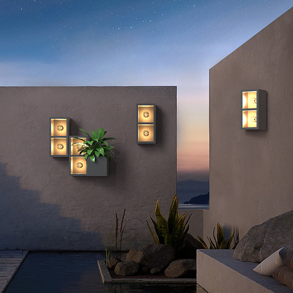 Ray Modern Cube Square Metal/Glass Outdoor Wall Lamp, Black