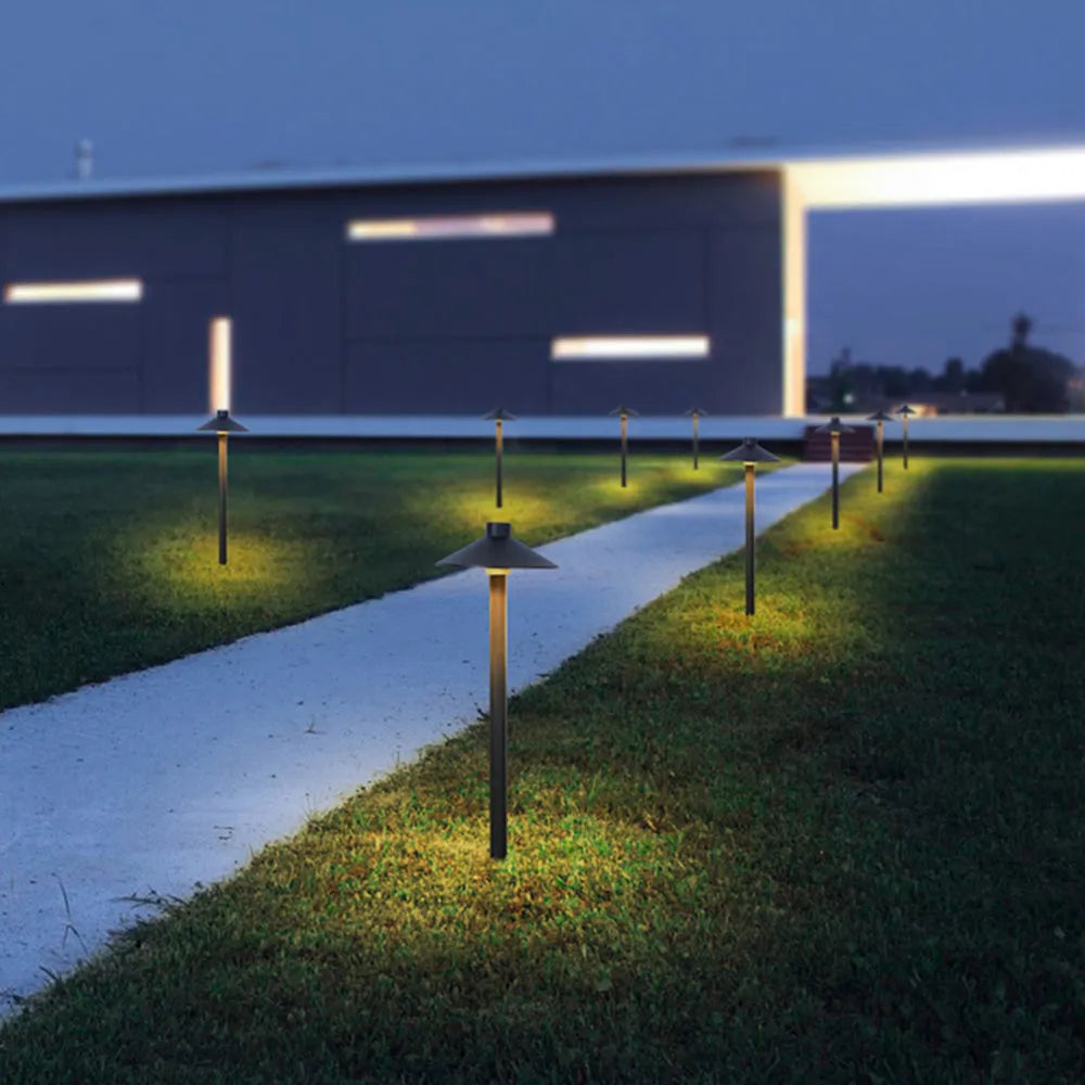 Ray Contemporary Metal Cap-Shaped Outdoor Path Light, Black