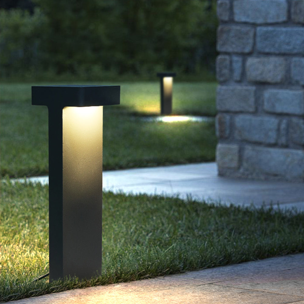 Ray Modern Metal T-Shaped Solar Outdoor Path Light, Black