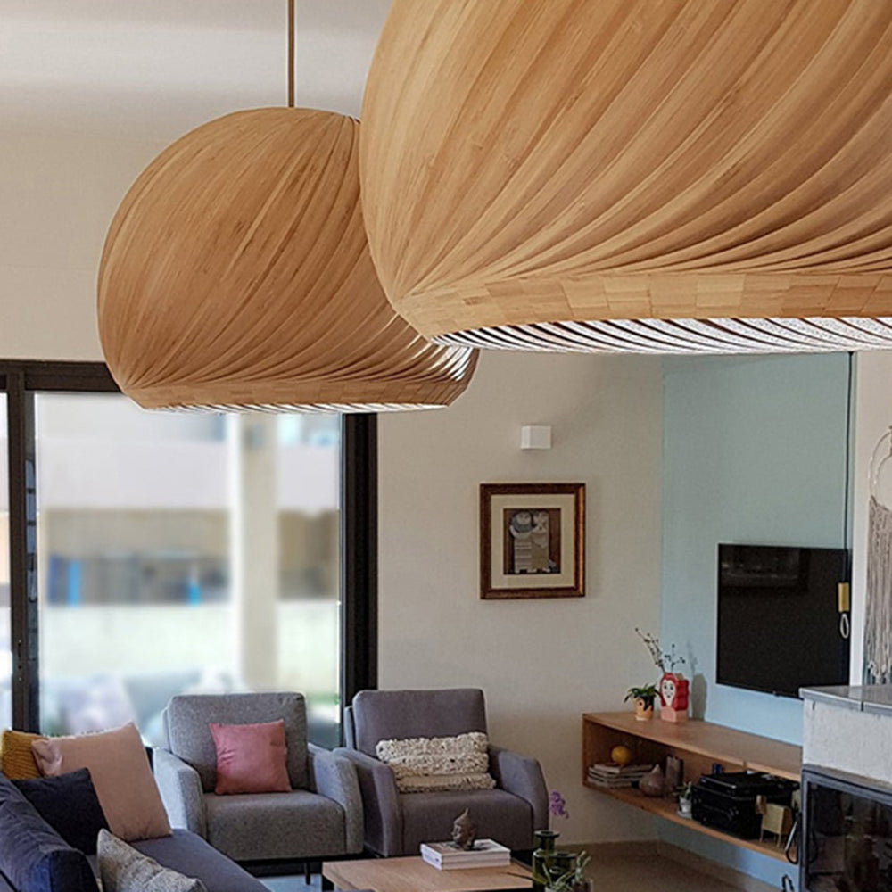 Muto Farmhouse Semi Metal Pendant Light, Brown/Wood