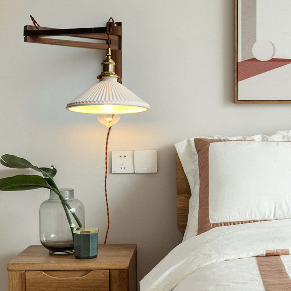 Muto Vintage Dome Ceramic/Wood Wall Lamp, Walnut/Wood/Clear