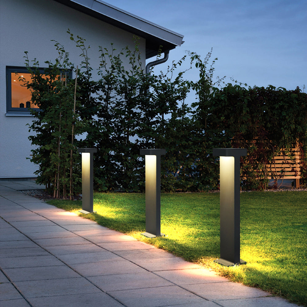 Ray Modern Metal T-Shaped Solar Outdoor Path Light, Black