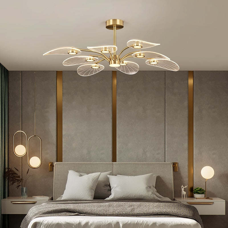 Arisha Art Deco Leaf Metal/Acrylic Chandelier, Gold
