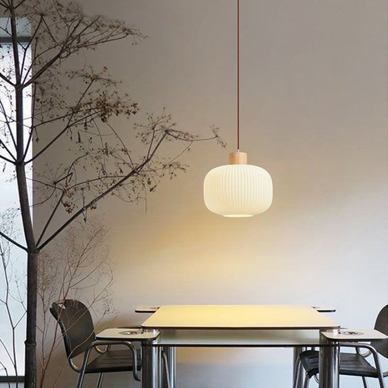 Muto Modern Wood/Glass Pendant Light, White