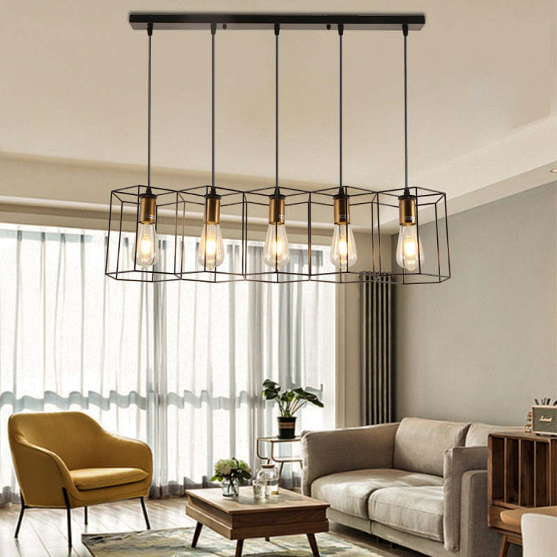 Arisha Rustic Farmhouse Geometry 3/5 Light Pendant Light, Black